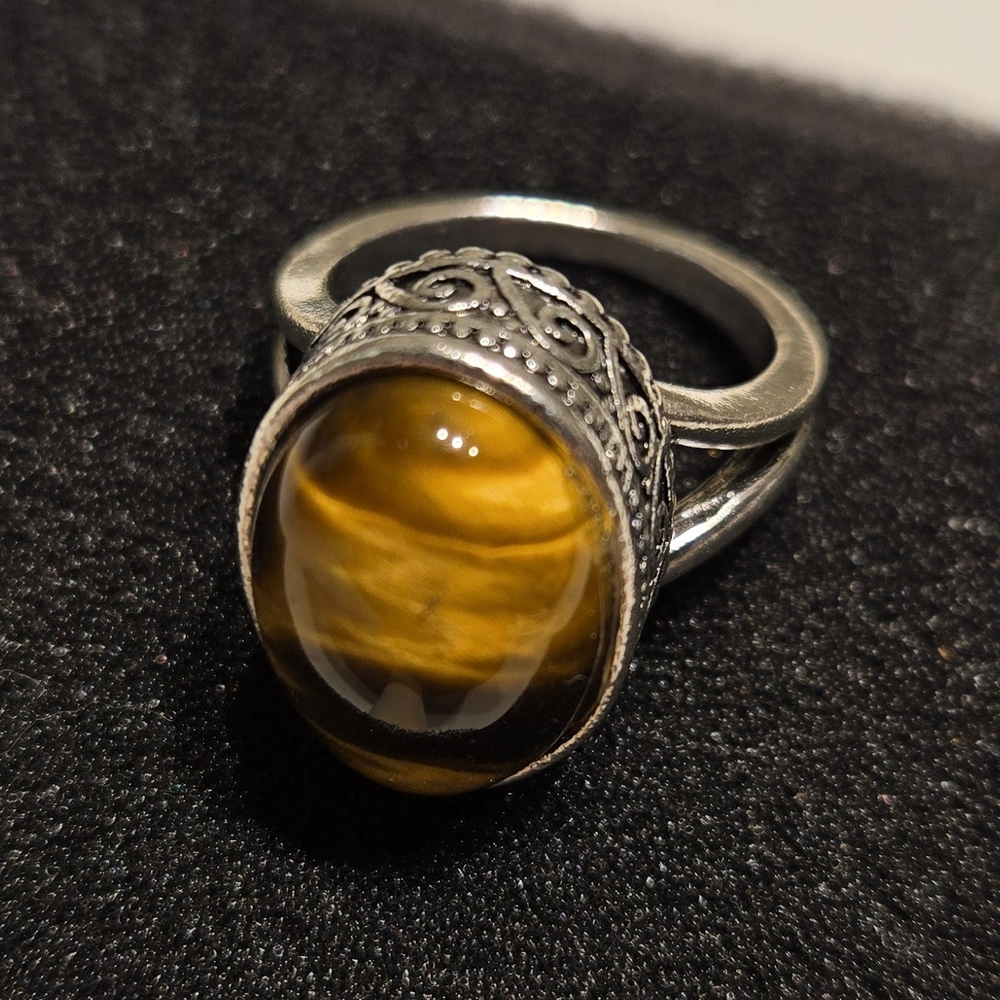 Silver Ring with Gold & Brown Tone Stone